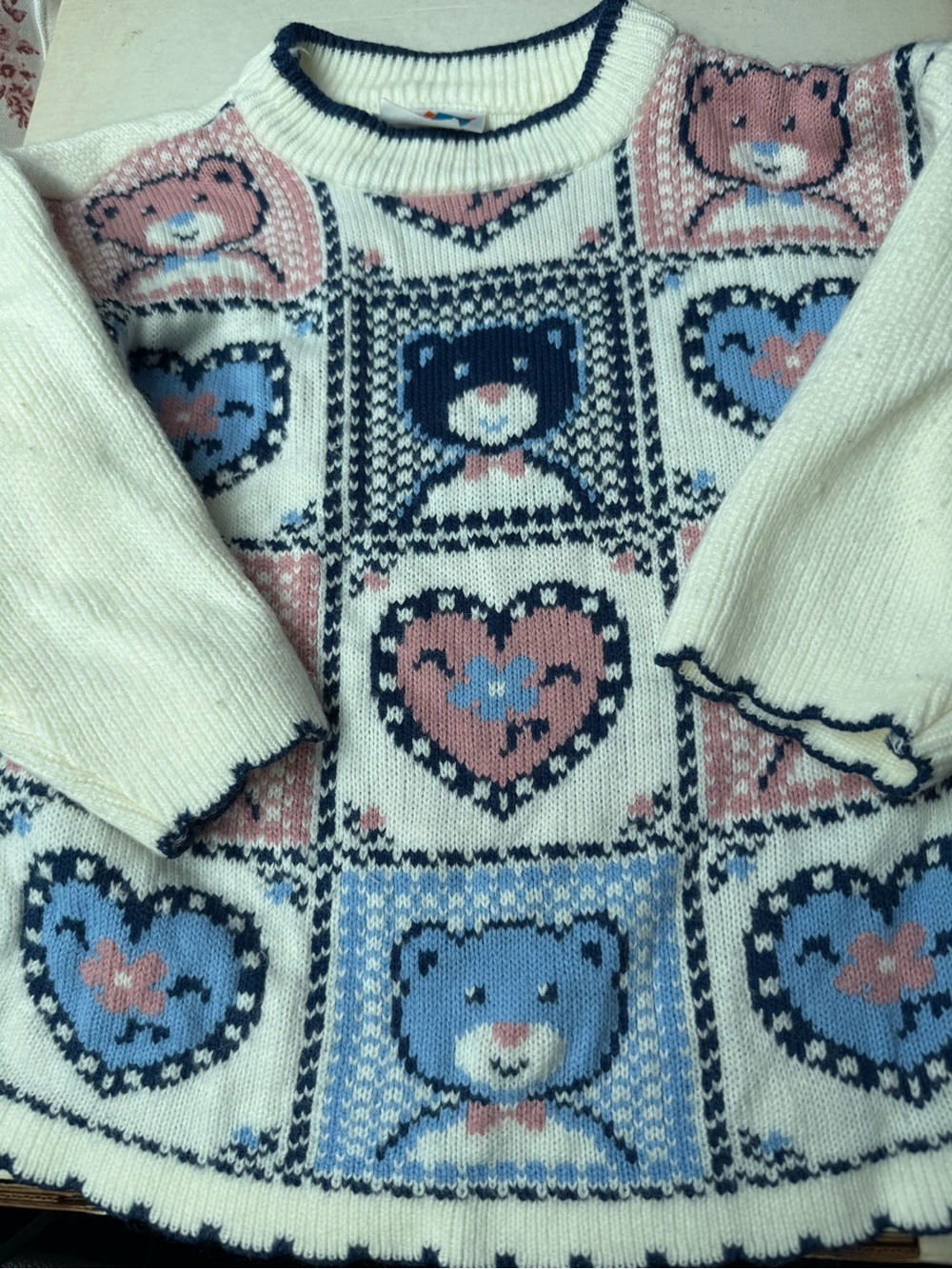Cream Knit Sweater with Navy Trim